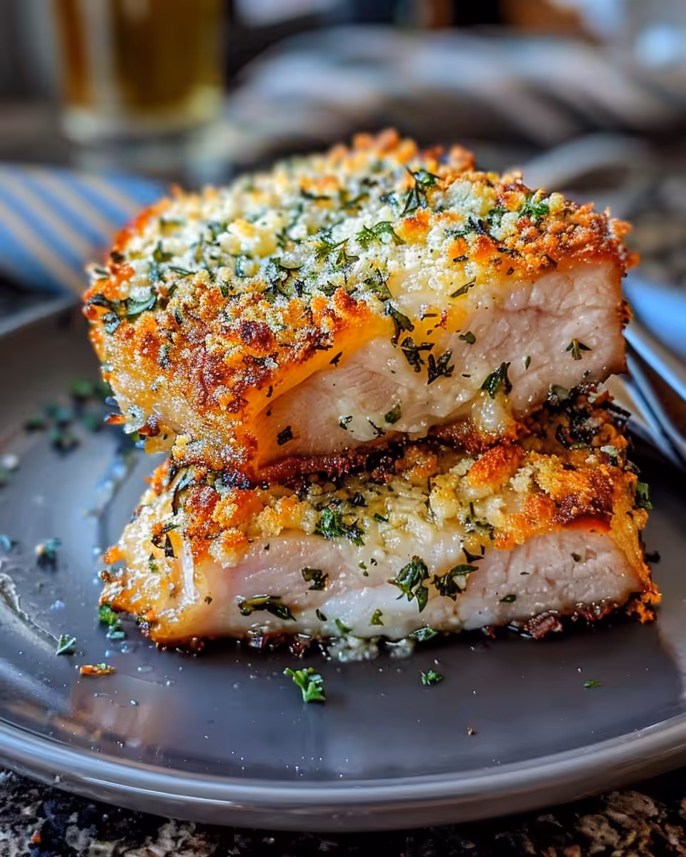 Parmesan breadcrumb crust on baked pork chops fresh from the pressure cooker