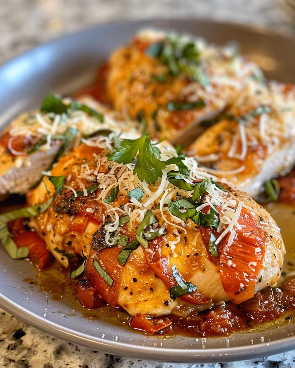 Ingredients including garlic, cream cheese, roasted red peppers and parmesan for creamy sauce