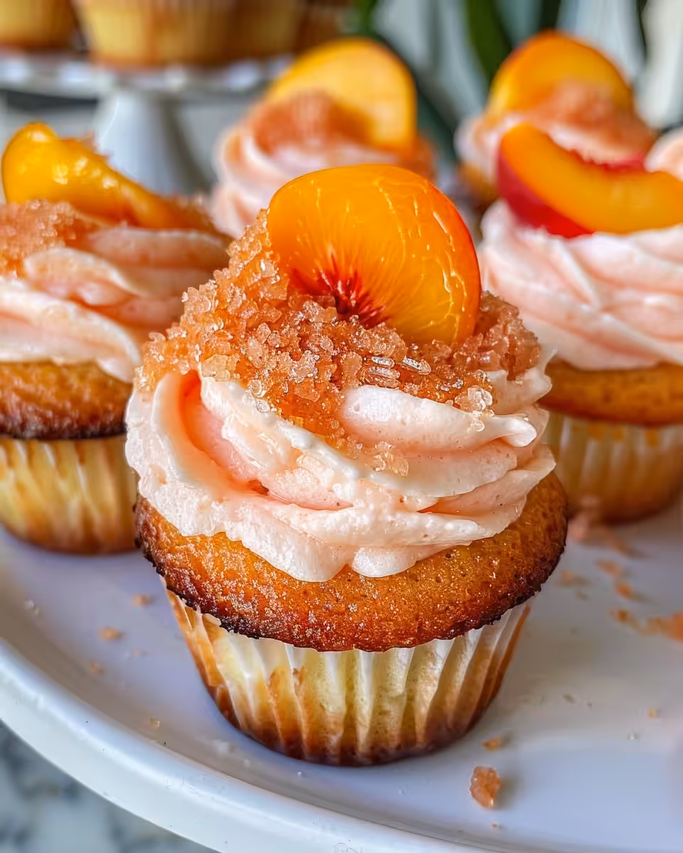 Champagne and fresh ingredients for peach Bellini cupcakes