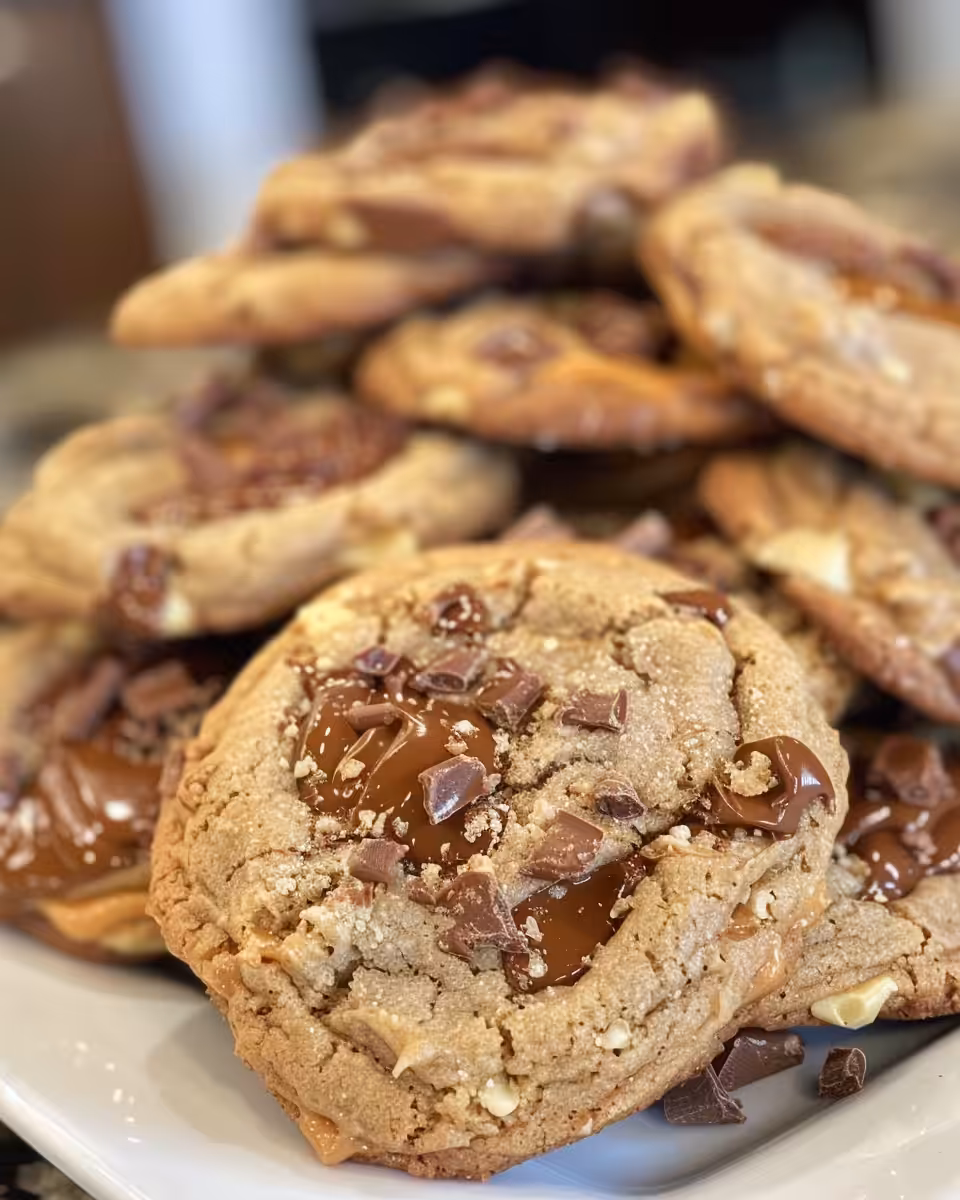Ingredients for Caramel Peanut Butter Chocolate Chip Cookies on kitchen table