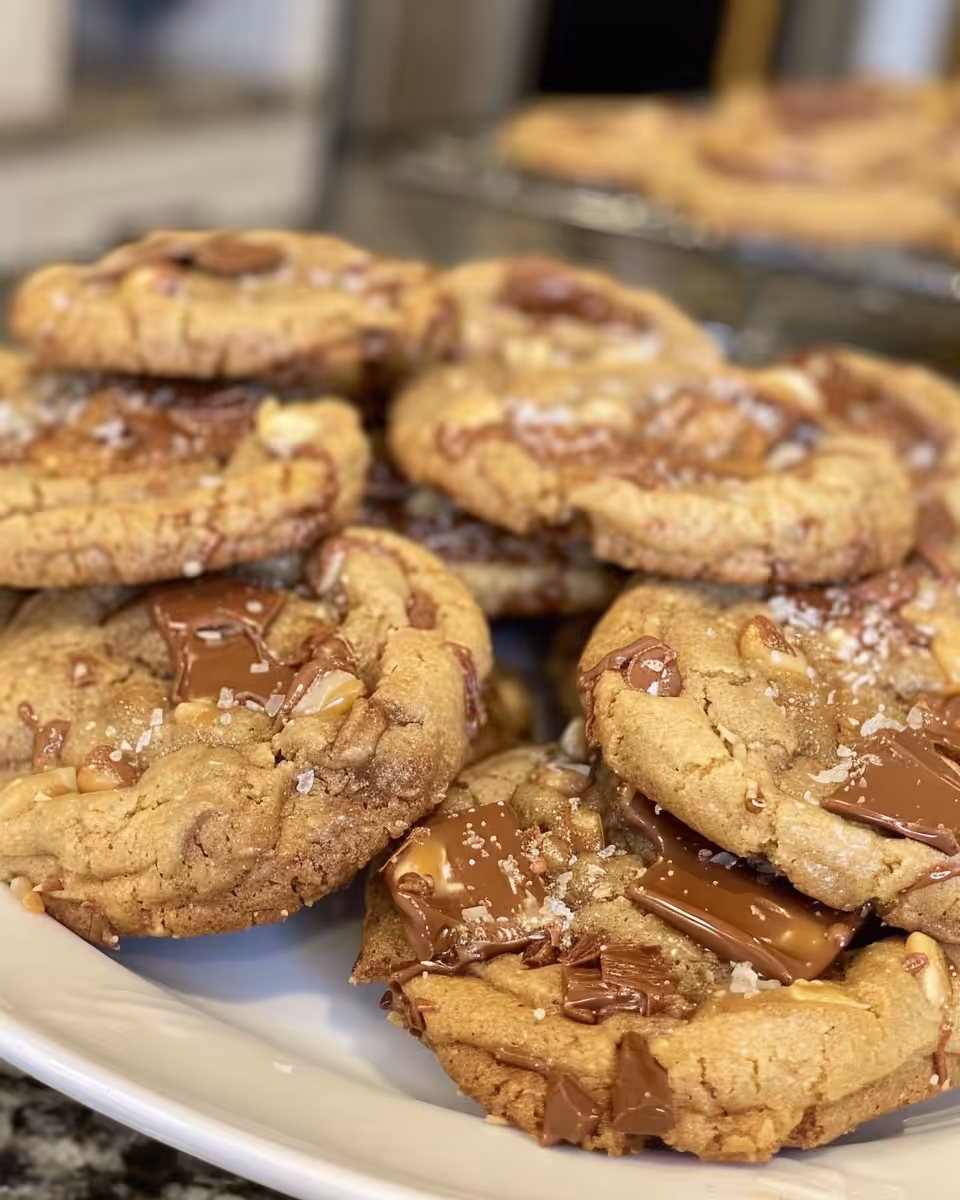 Freshly baked Caramel Peanut Butter Chocolate Chip Cookies in pressure cooker