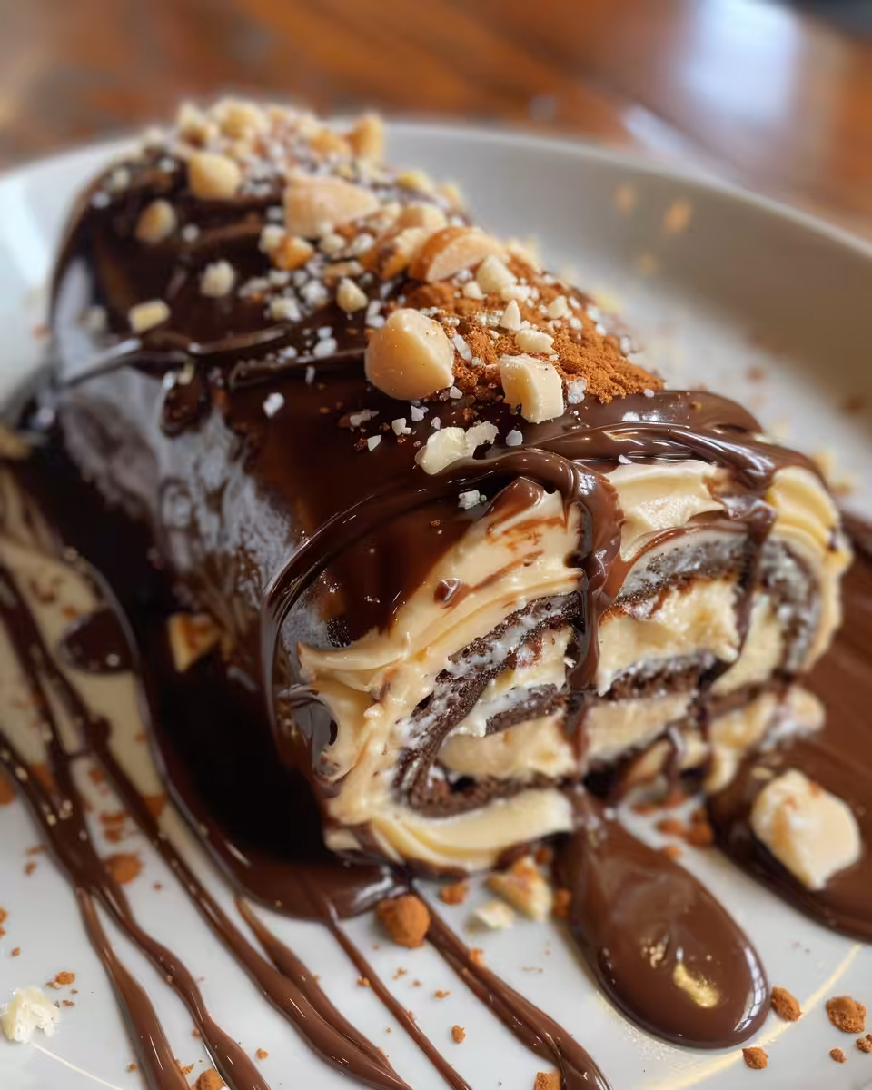 Ingredients laid out for chocolate peanut butter cake roll with peanut butter cups