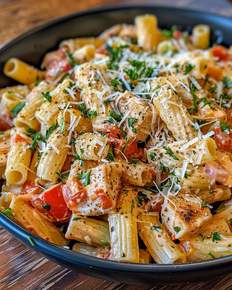 Freshly made Pink Cadillac Pasta Salad in bowl ready to serve