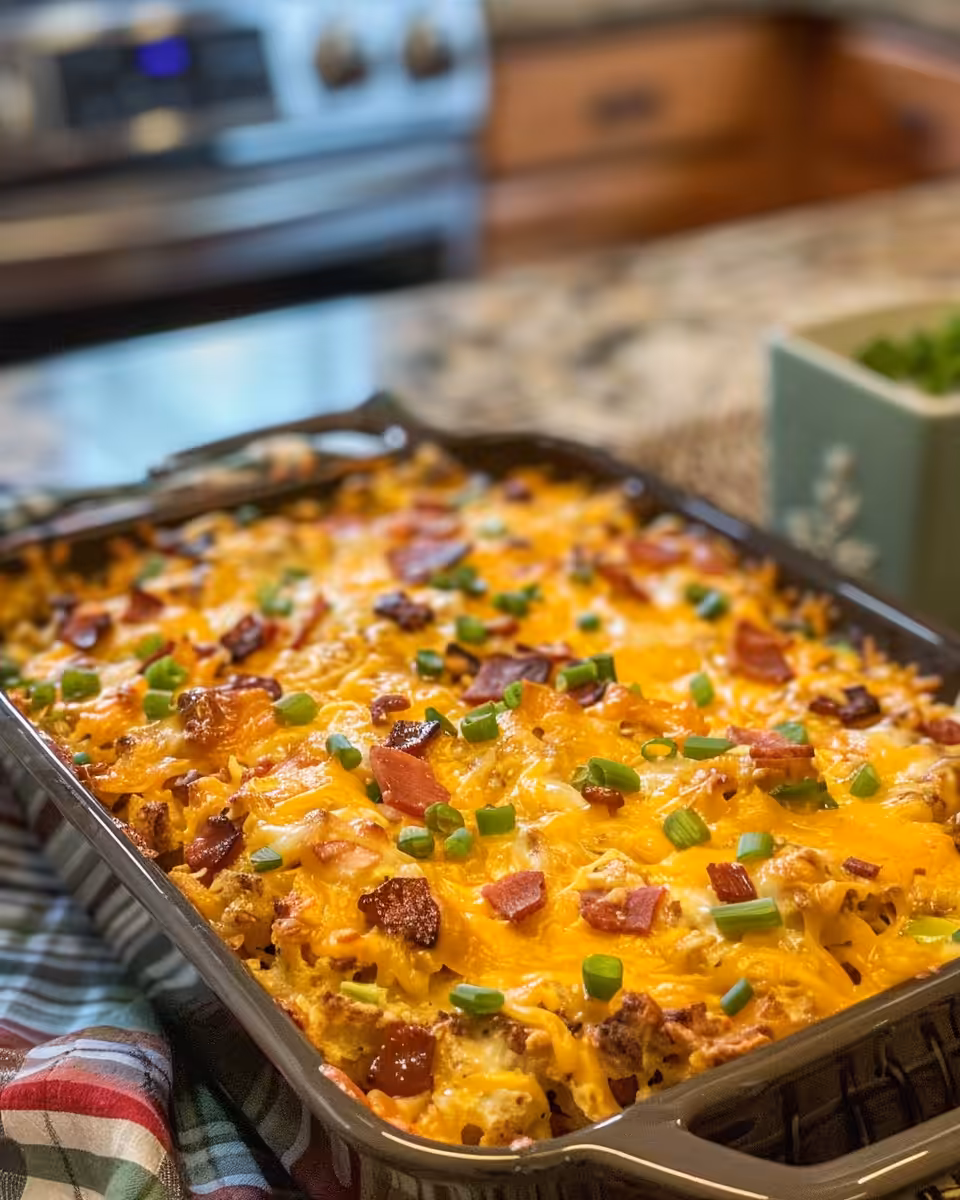 Close-up of Pioneer Woman breakfast casserole fresh from the pressure cooker