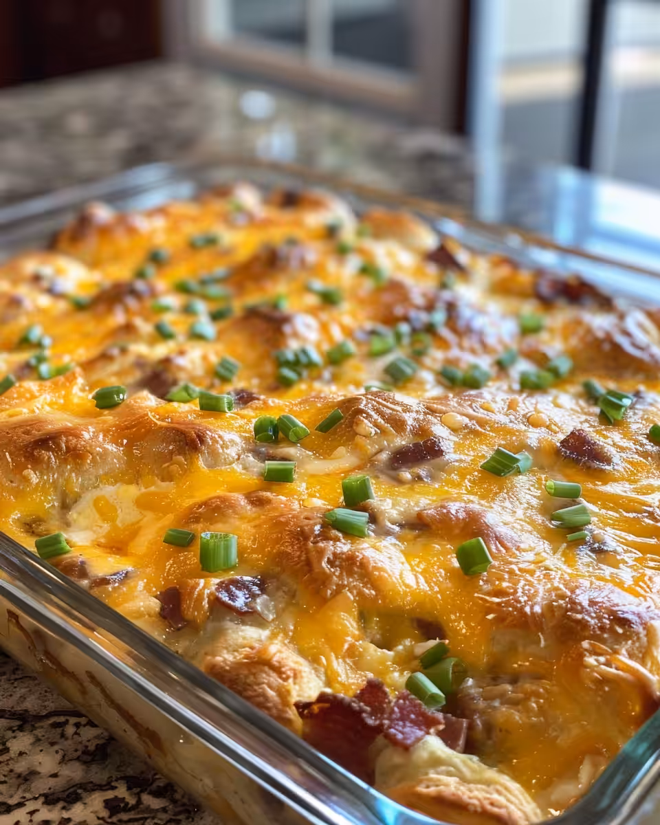 Ingredients laid out for crescent roll breakfast casserole