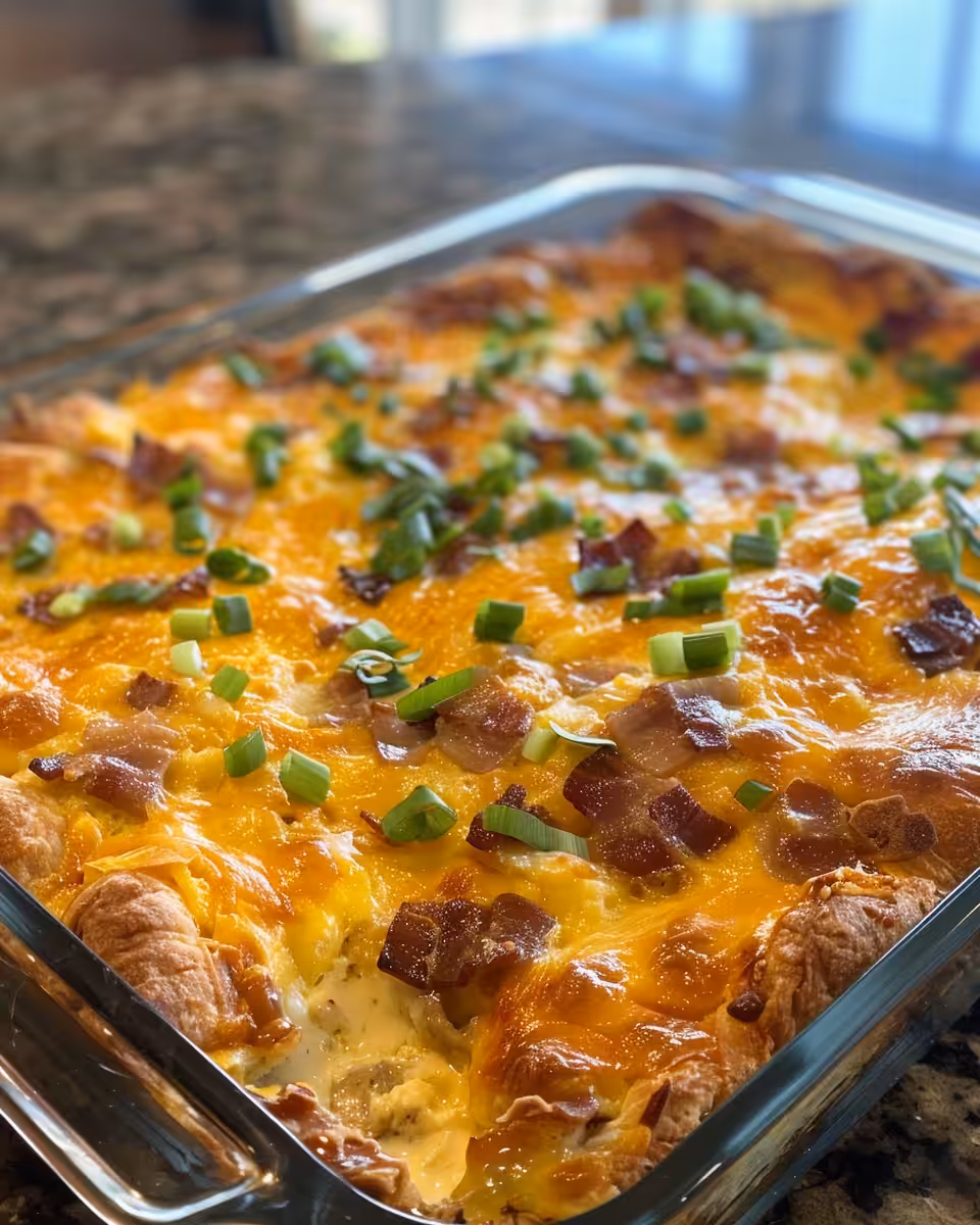 Pressure cooker with crescent roll breakfast casserole inside