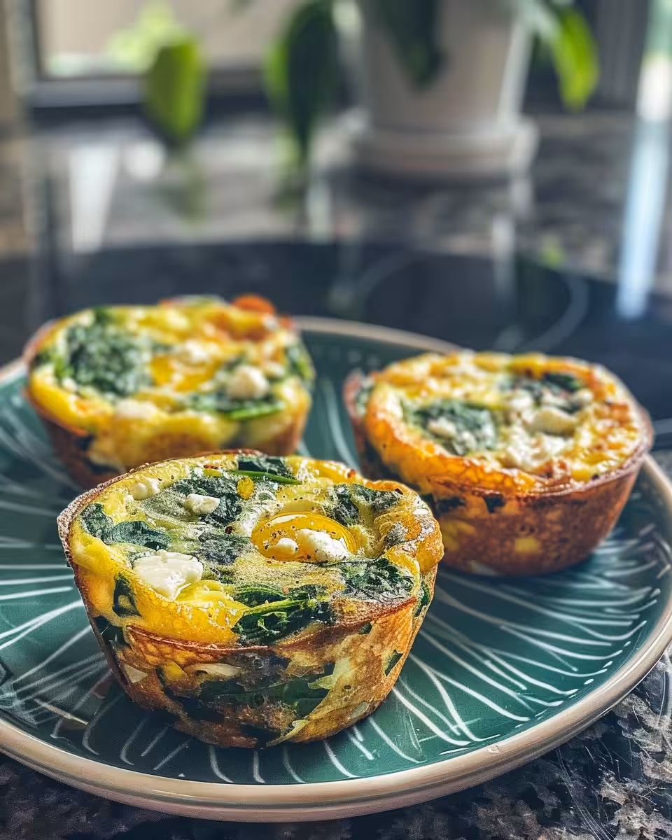 Ingredients for spinach feta egg muffins including eggs, spinach, and feta cheese