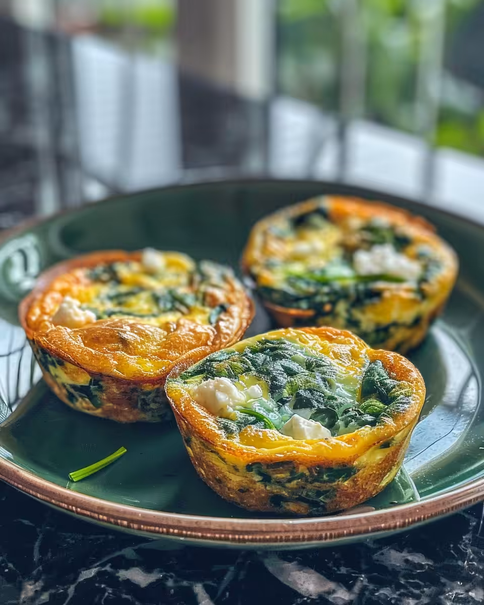 Golden topped spinach feta egg muffins fresh from the oven