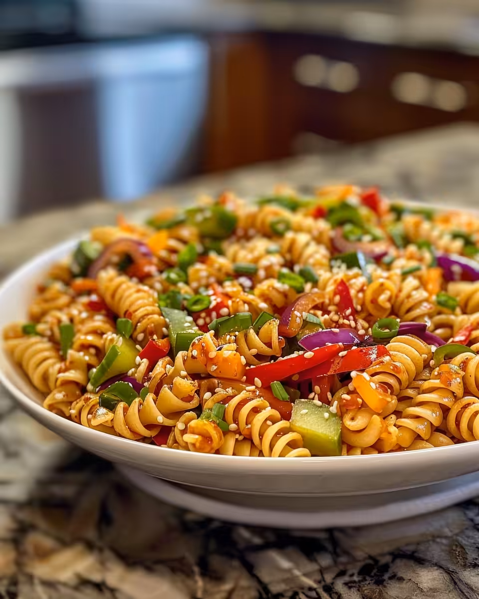Finished Thai peanut noodle salad served in bowl