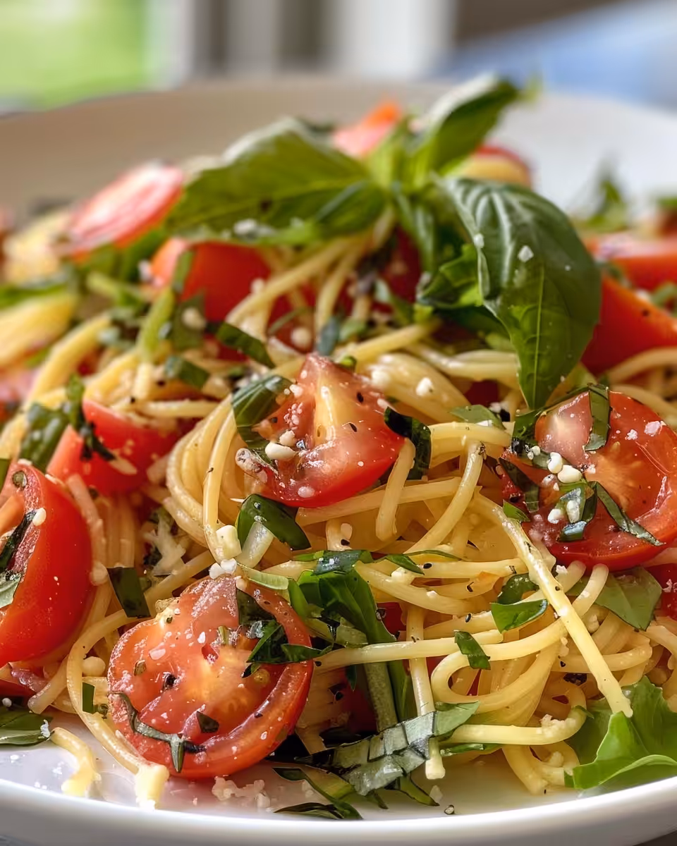 Freshly cooked spaghetti pasta salad in pressure cooker with Italian dressing and veggies