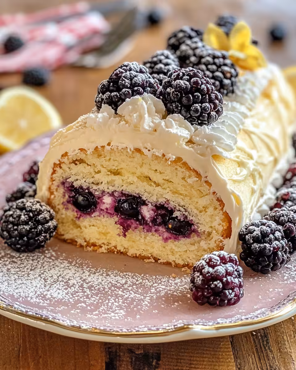 Lemon and blackberry cake roll as dessert inspiration