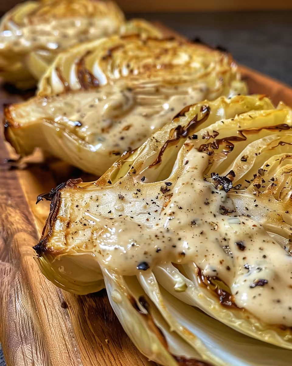 Ingredients including cabbage wedges, Dijon mustard, butter and minced onion for roasted cabbage