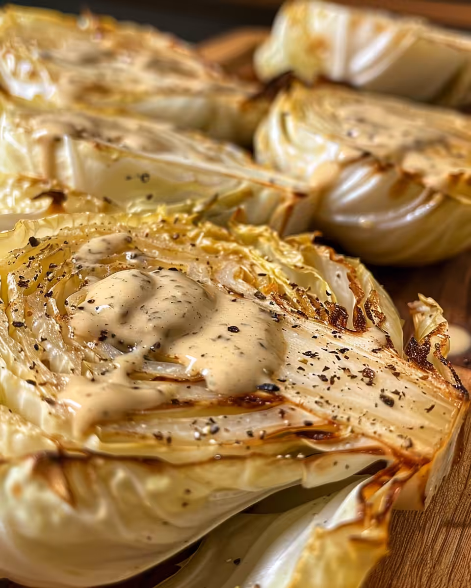 Roasted cabbage wedges with Dijon onion sauce fresh from the pressure cooker