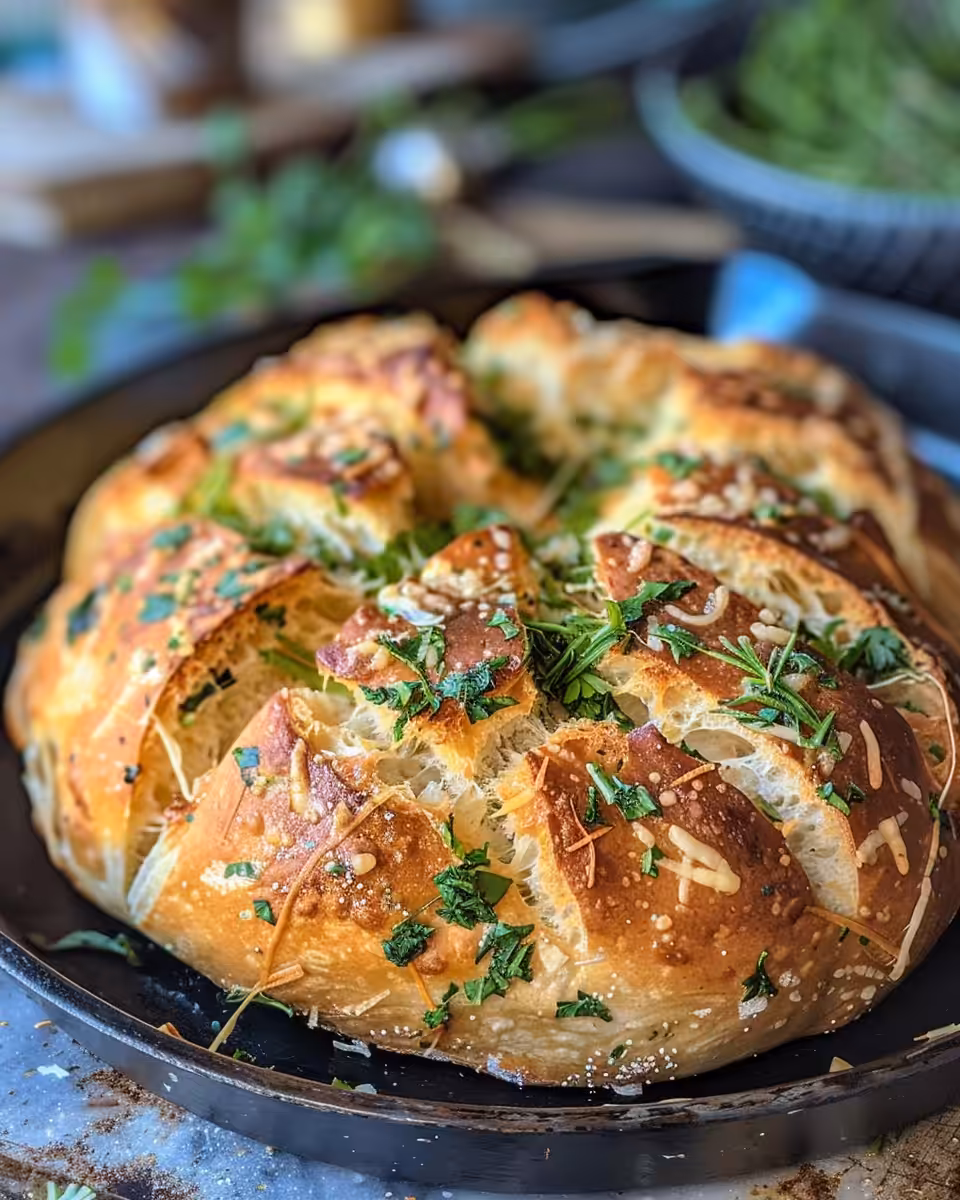 Golden crust and tender inside of cheddar herb soda bread