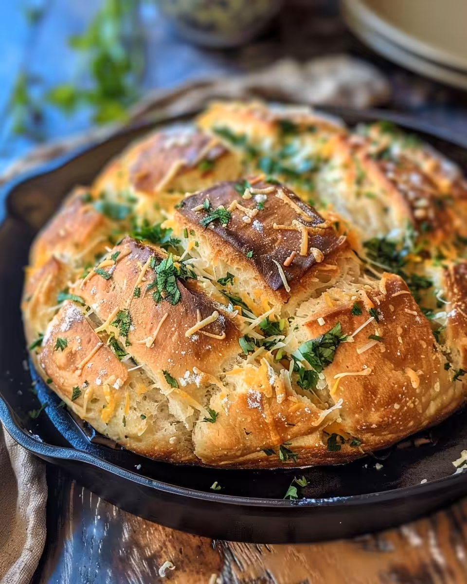 Fresh rustic cheddar herb soda bread in pressure cooker
