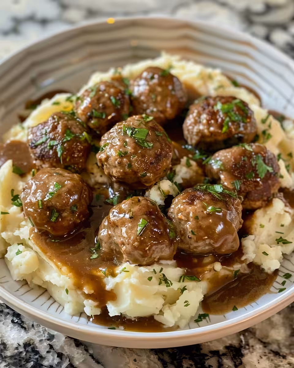 Ingredients laid out for Salisbury steak meatballs and mashed potatoes preparation