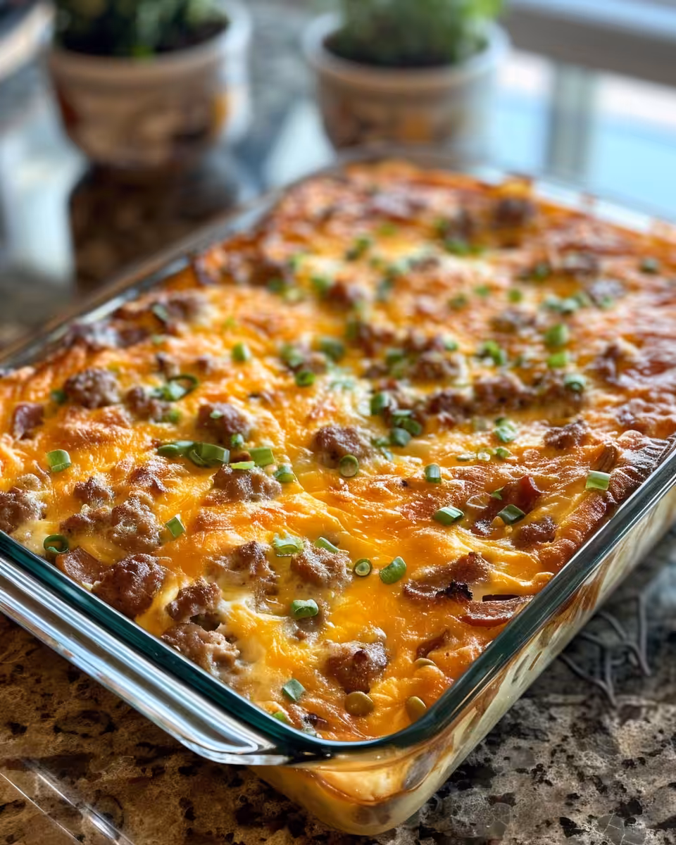 Close up of sausage and hash brown breakfast casserole cooking under pressure