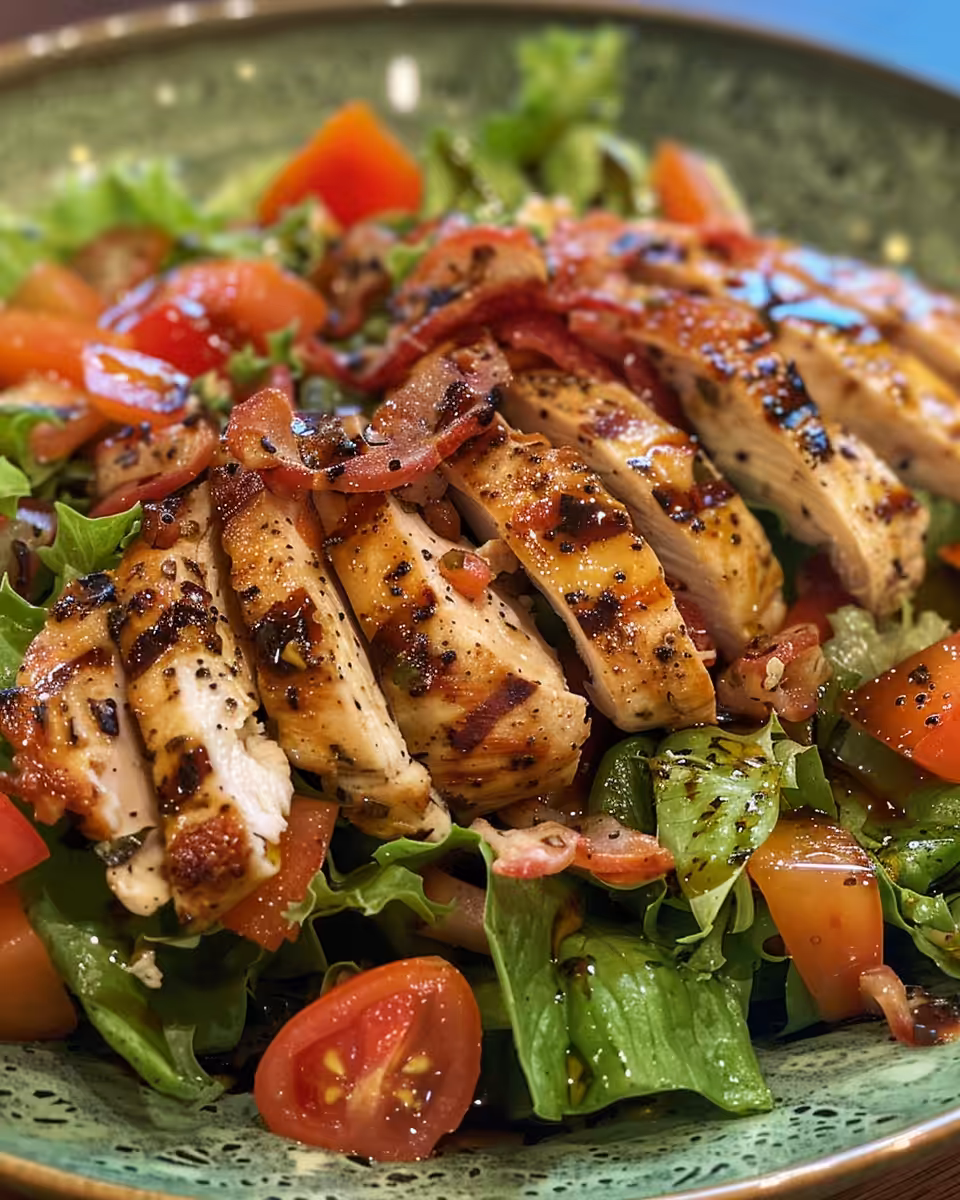 BLT chicken salad served in bowl with fresh herbs and creamy dressing