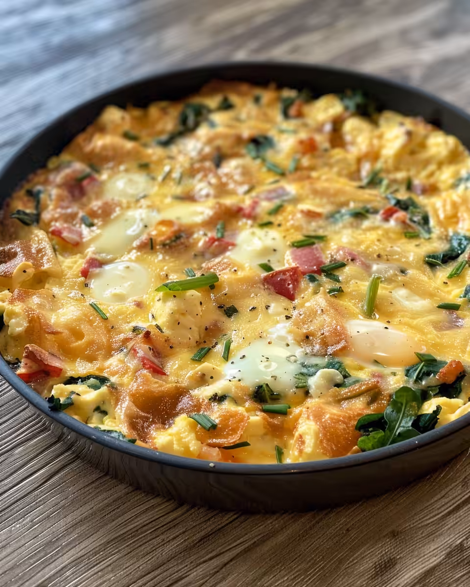 Chopped vegetables and shredded cheddar cheese ready to mix in scrambled egg breakfast casserole