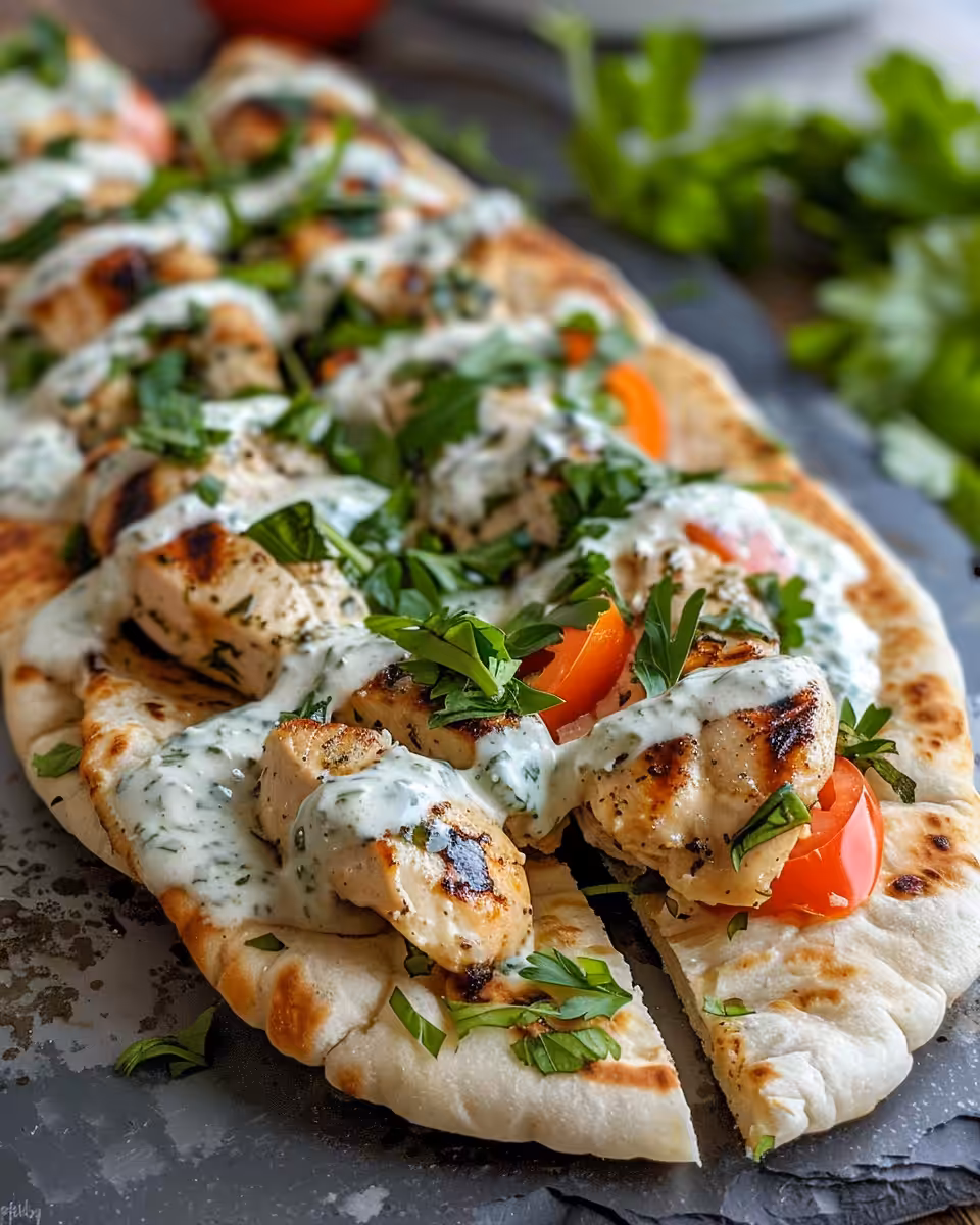 Sheet pan chicken pitas with herby ranch sauce fresh and ready to serve