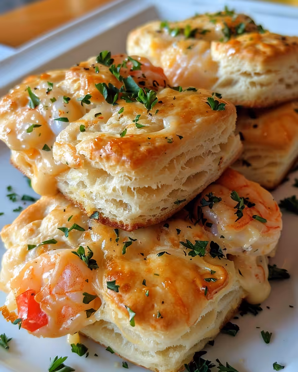 Golden baked shrimp and crab biscuit melts fresh out of the oven