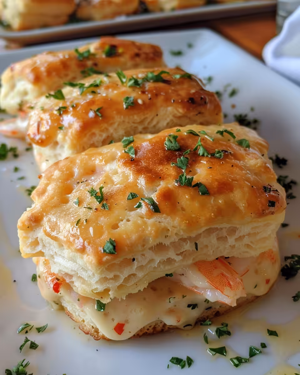 Shrimp and crab biscuit melts fresh from the pressure cooker, showing golden tops
