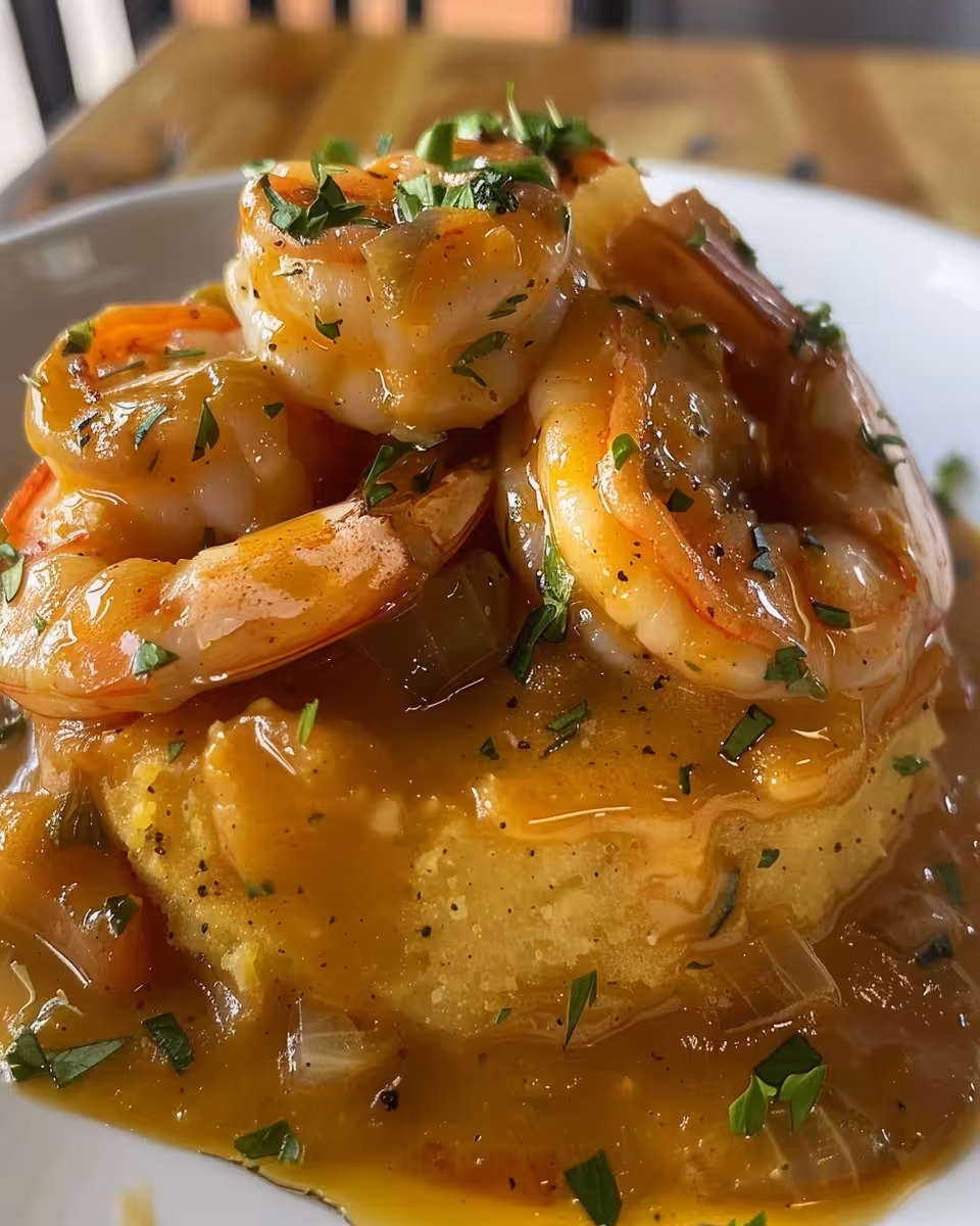 Final plated shrimp mofongo Puerto Rican style with fresh parsley garnish
