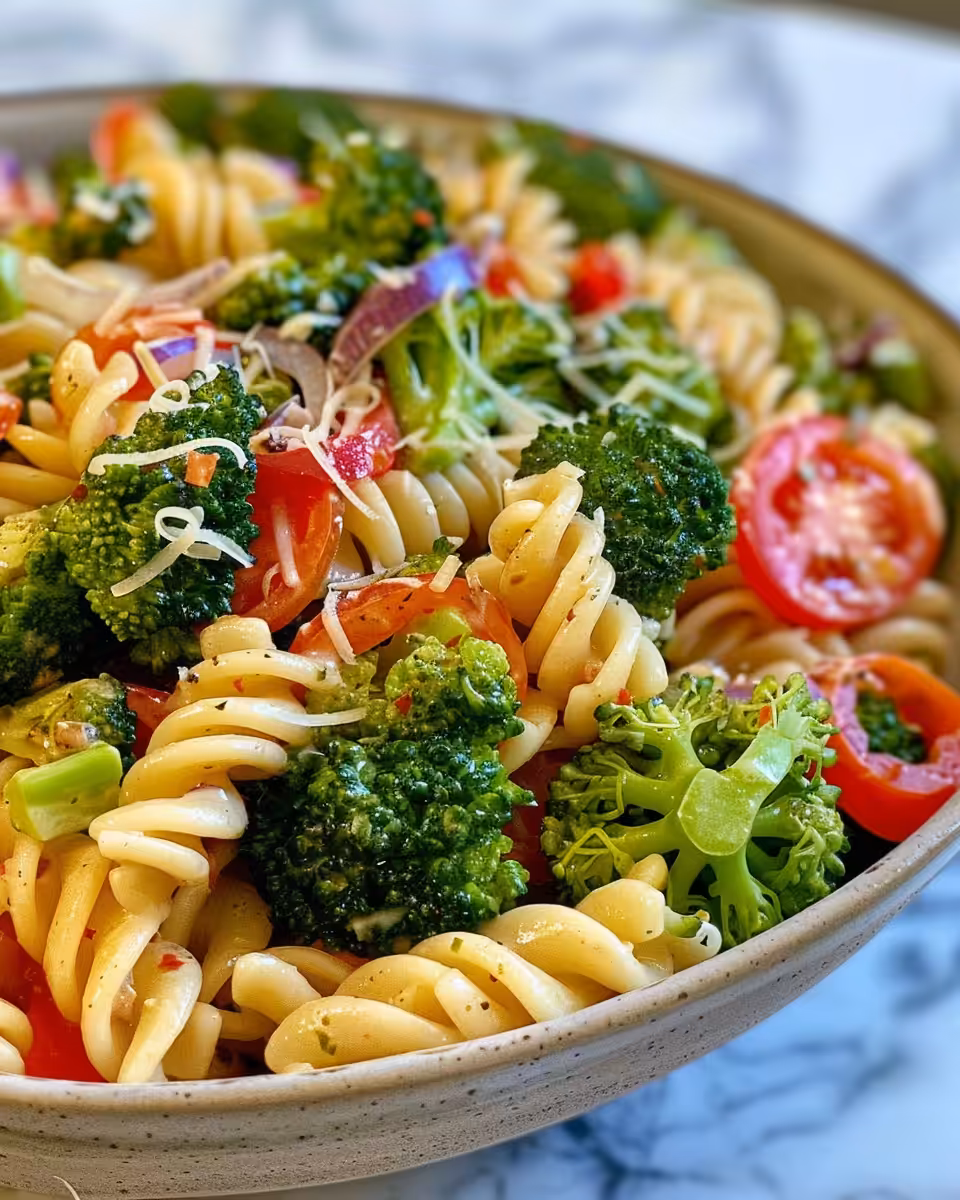Ingredients for creamy protein broccoli pasta including pasta, broccoli and cheese