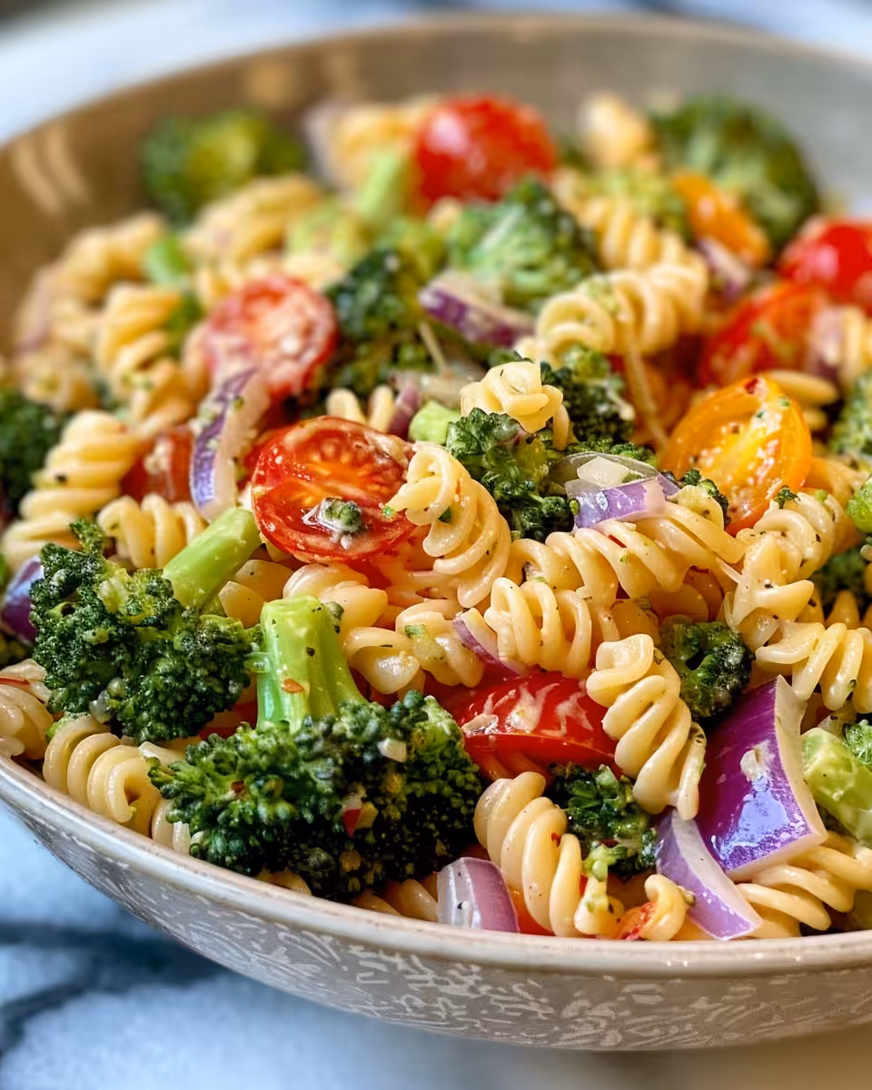 Final plated creamy protein broccoli pasta with lemon zest and parmesan