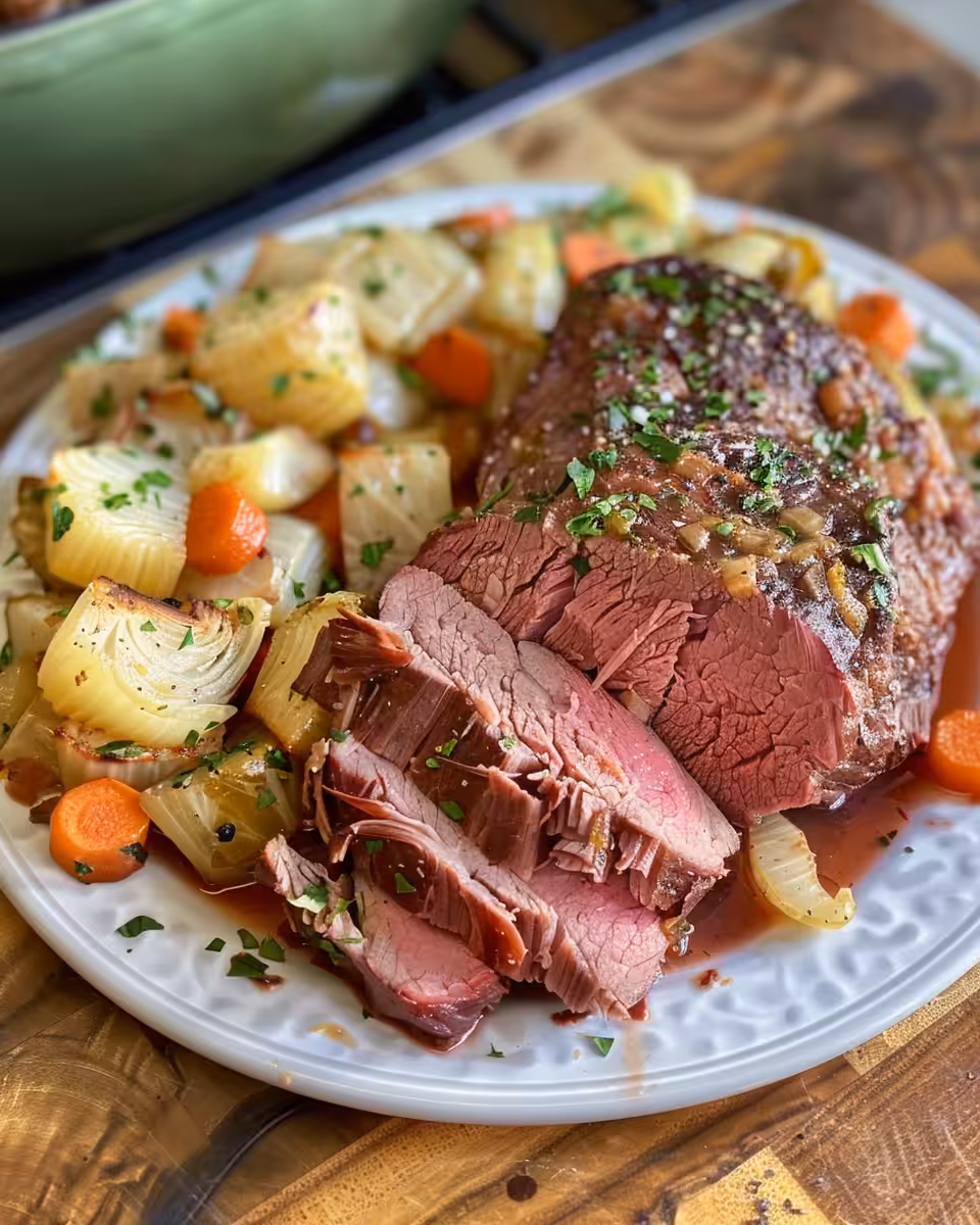 Ingredients for slow cooker corned beef and cabbage laid out