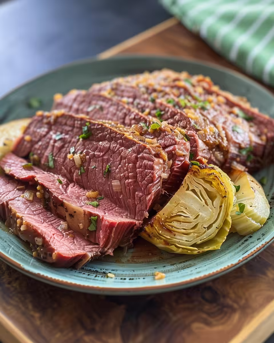 Freshly prepared ingredients for slow cooker corned beef and cabbage