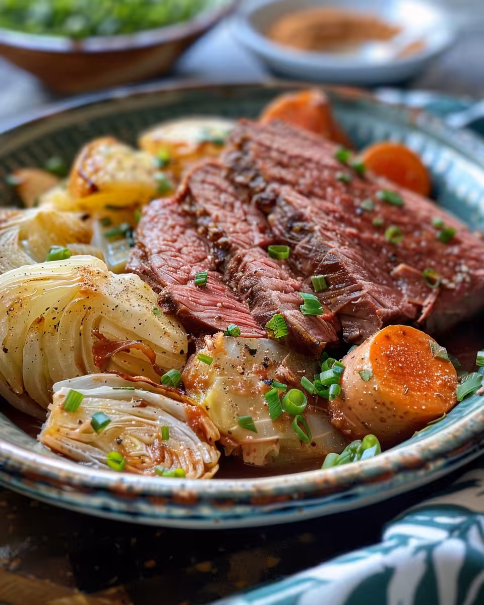 Pressure cooker with corned beef brisket and steam building up