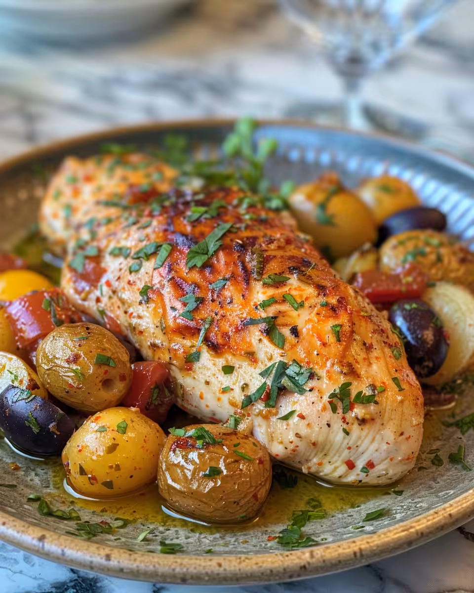 Shredded Mediterranean chicken right in the slow cooker ready to serve