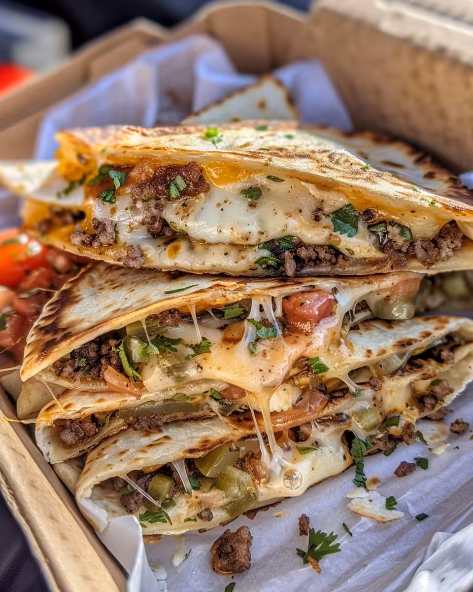Served smashburger quesadillas on plate ready to eat
