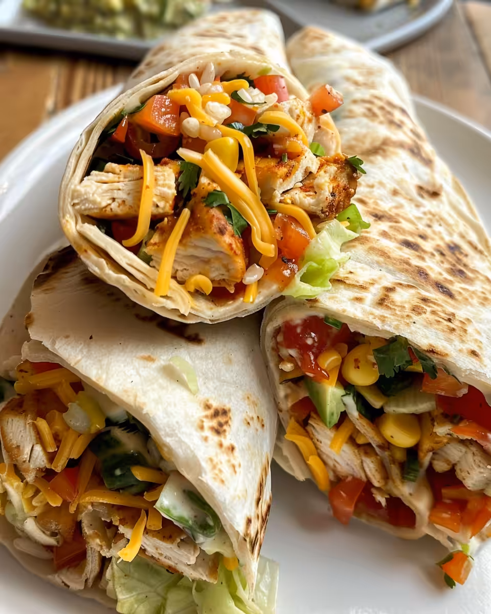 Close up of freshly made Southwest chicken wraps