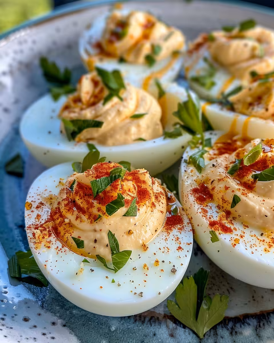 Filling Spanish deviled eggs with creamy yolk mixture