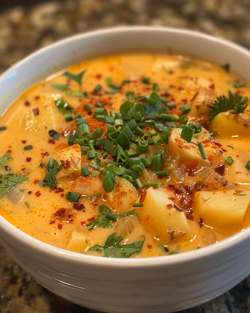 Ingredients for cajun potato soup including sausage, spices, and vegetables arranged