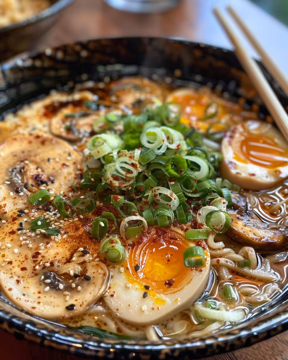 Ingredients for spicy creamy chicken ramen laid out in bowls