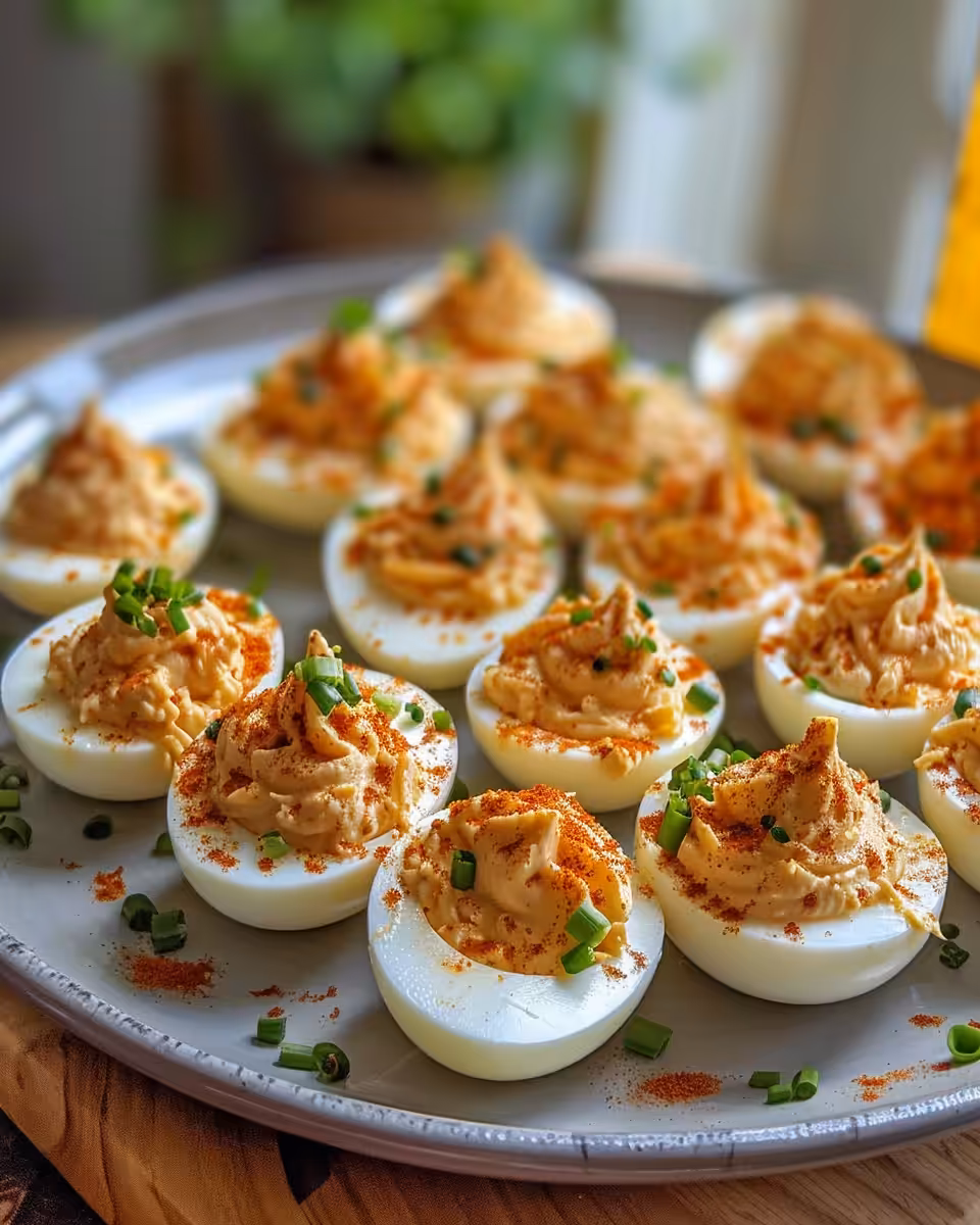 Spicy sriracha deviled eggs fresh out of the pressure cooker
