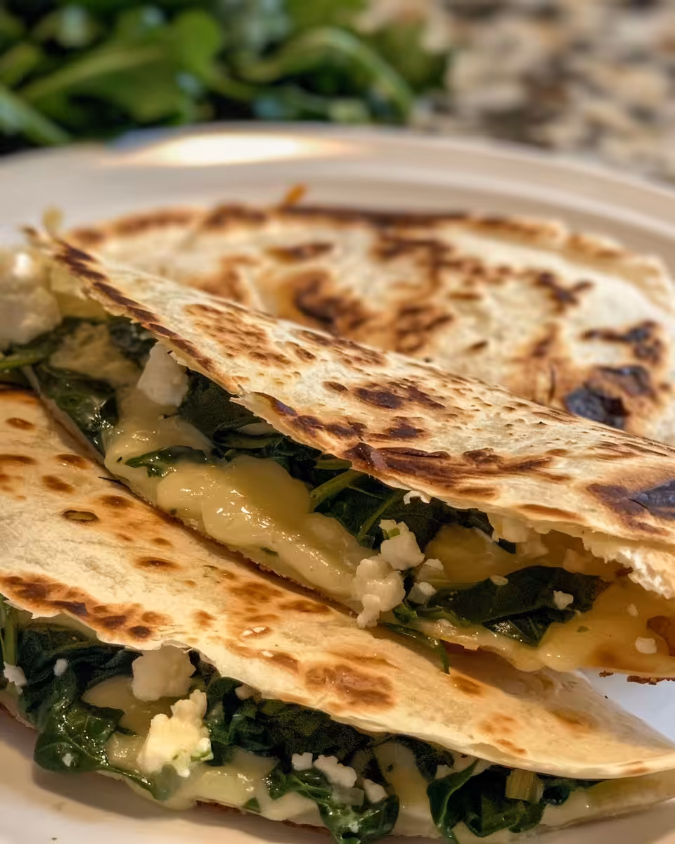 Final golden crispy Mediterranean quesadillas served warm and ready to eat