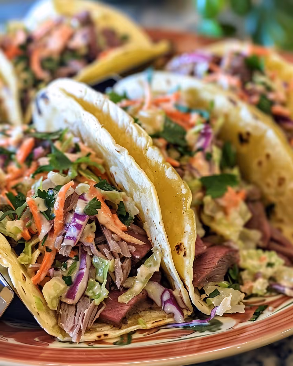 Completed corned beef tacos ready to be served