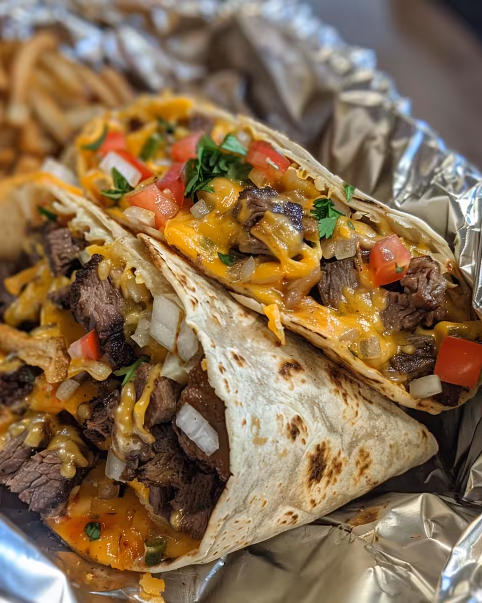Close up of pressure cooker with tender cheesy beef burritos