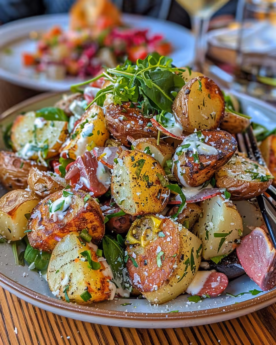 Ingredients assembled for steakhouse potato salad in a bowl