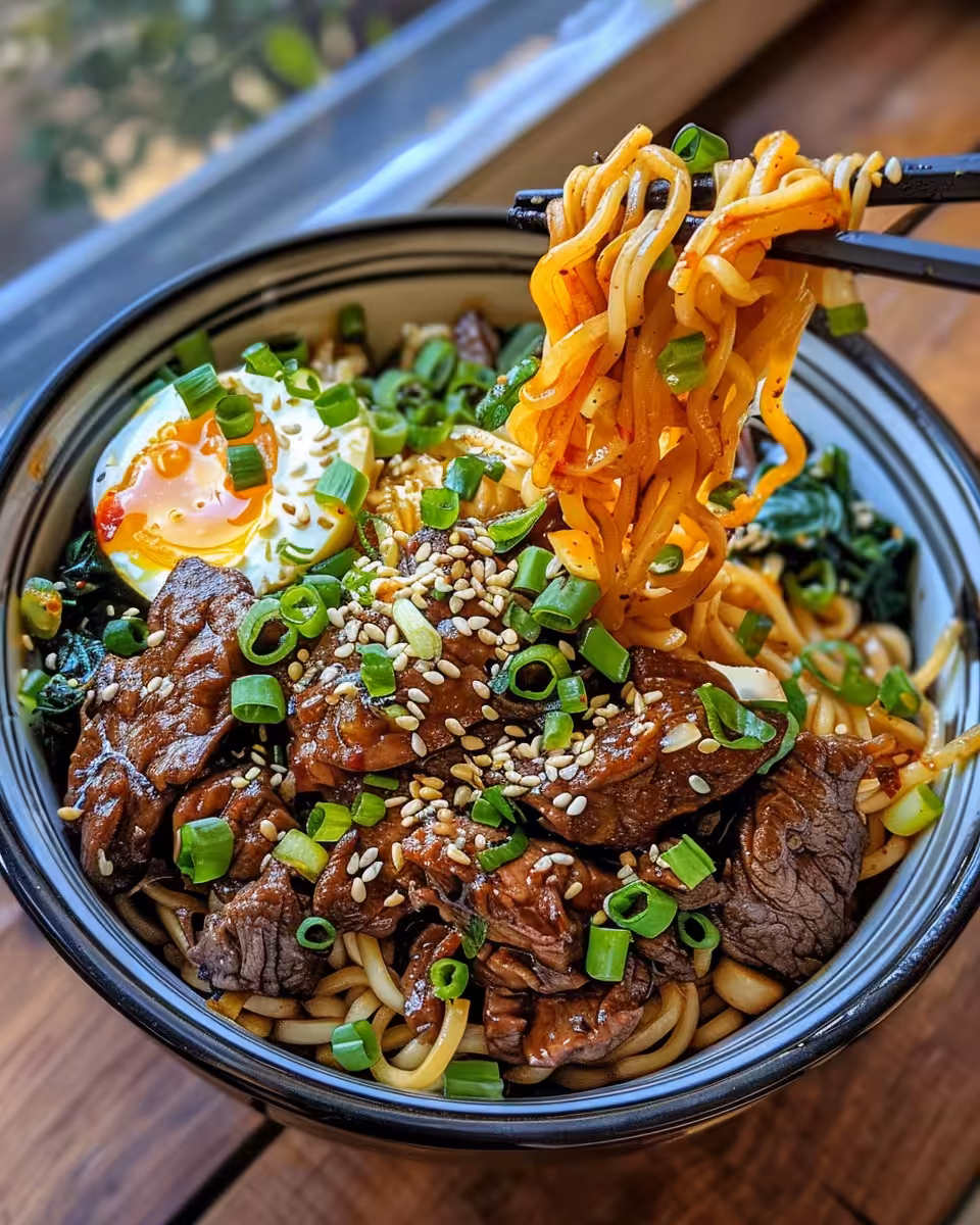 Sticky beef and noodles fresh from the pressure cooker, glossy and delicious