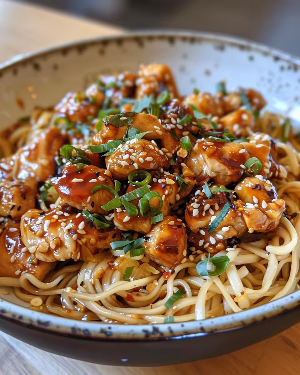 Instant Pot pressure cooker with sticky garlic chicken noodles cooking steam
