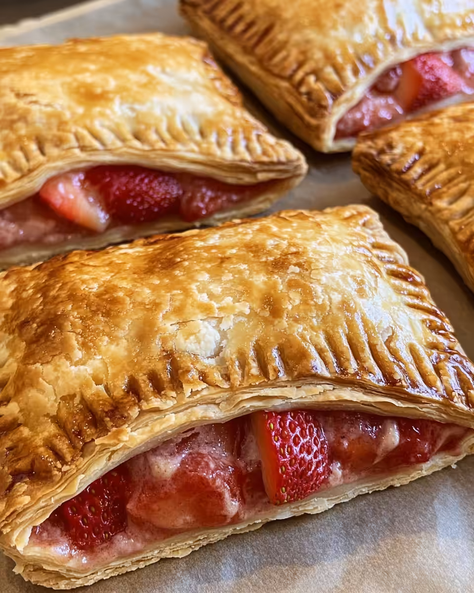 Finished strawberry cream cheese hand pies ready to serve and enjoy