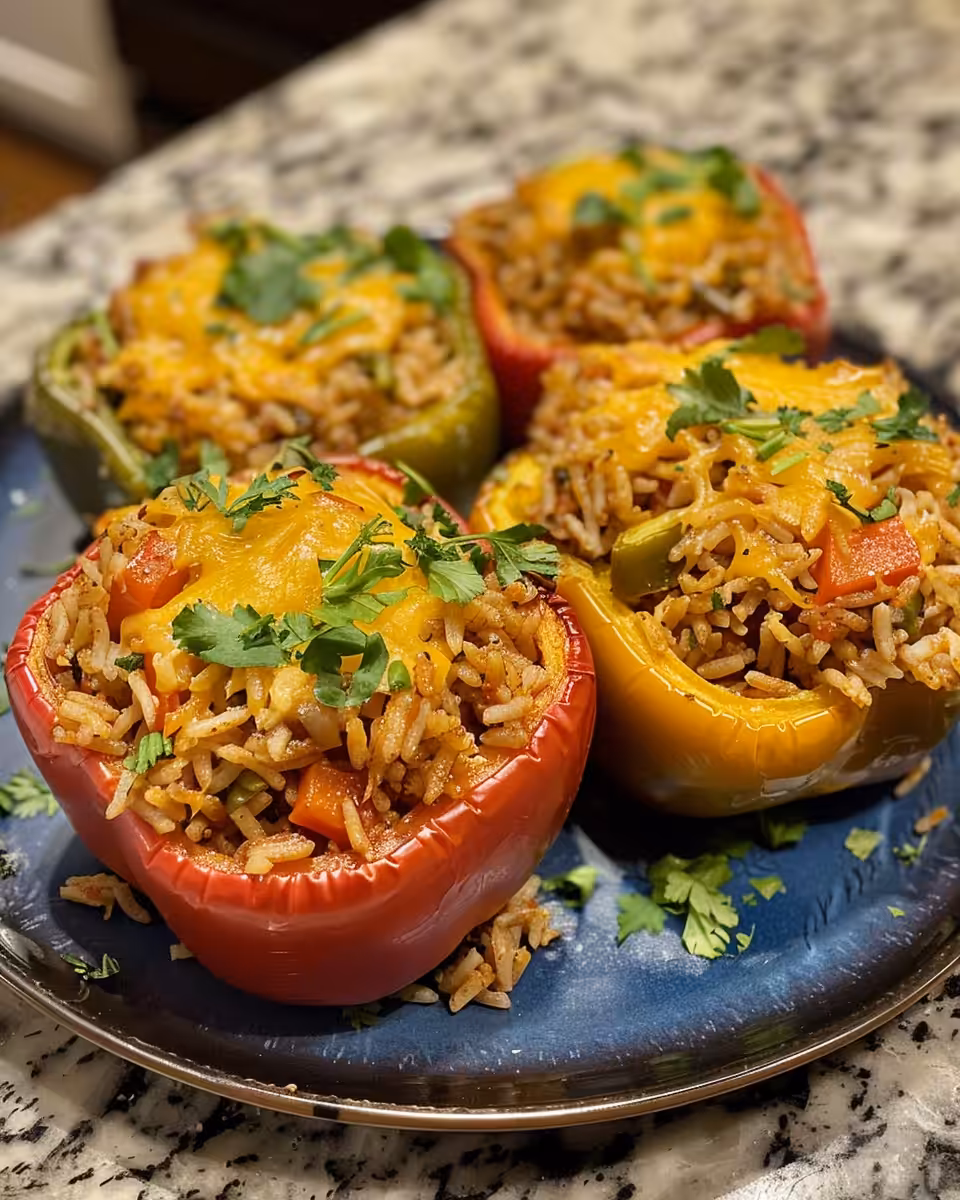 Ingredients for stuffed bell peppers with southwestern spices and cheese