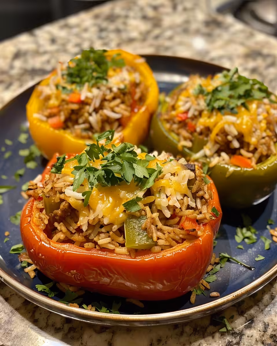 Southwestern stuffed bell peppers cooking in pressure cooker