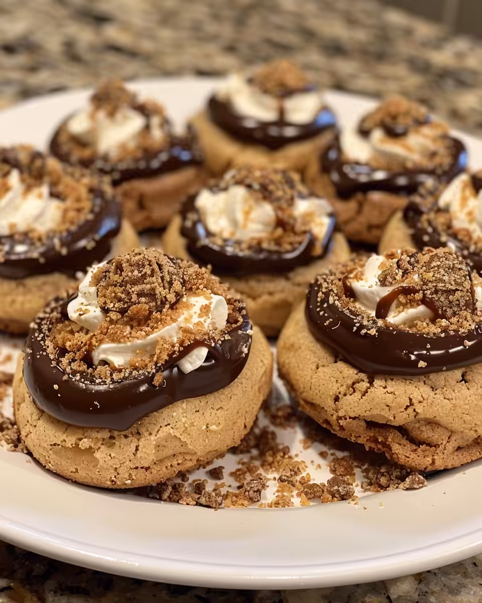 Close up of the final gooey stuffed Biscoff butter lava cookies ready to enjoy