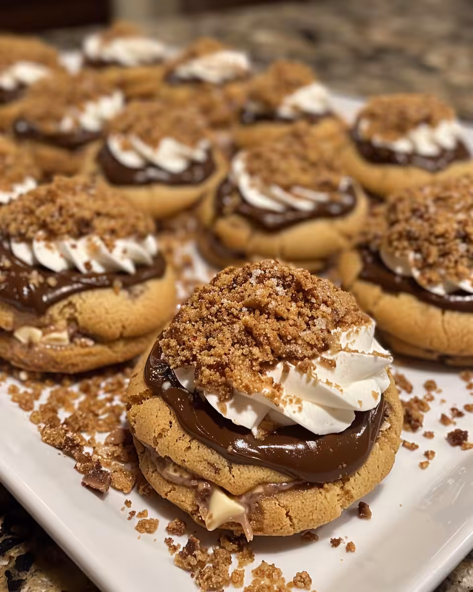 Freshly baked stuffed Biscoff butter lava cookies with gooey centers
